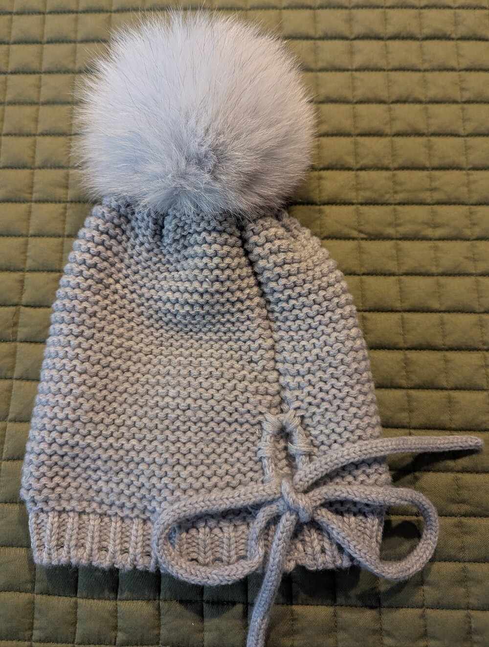 KYI KYI Cozy Wool Blend Knit  Beanie With Real Fox Fur Pom Pom- Light Gray